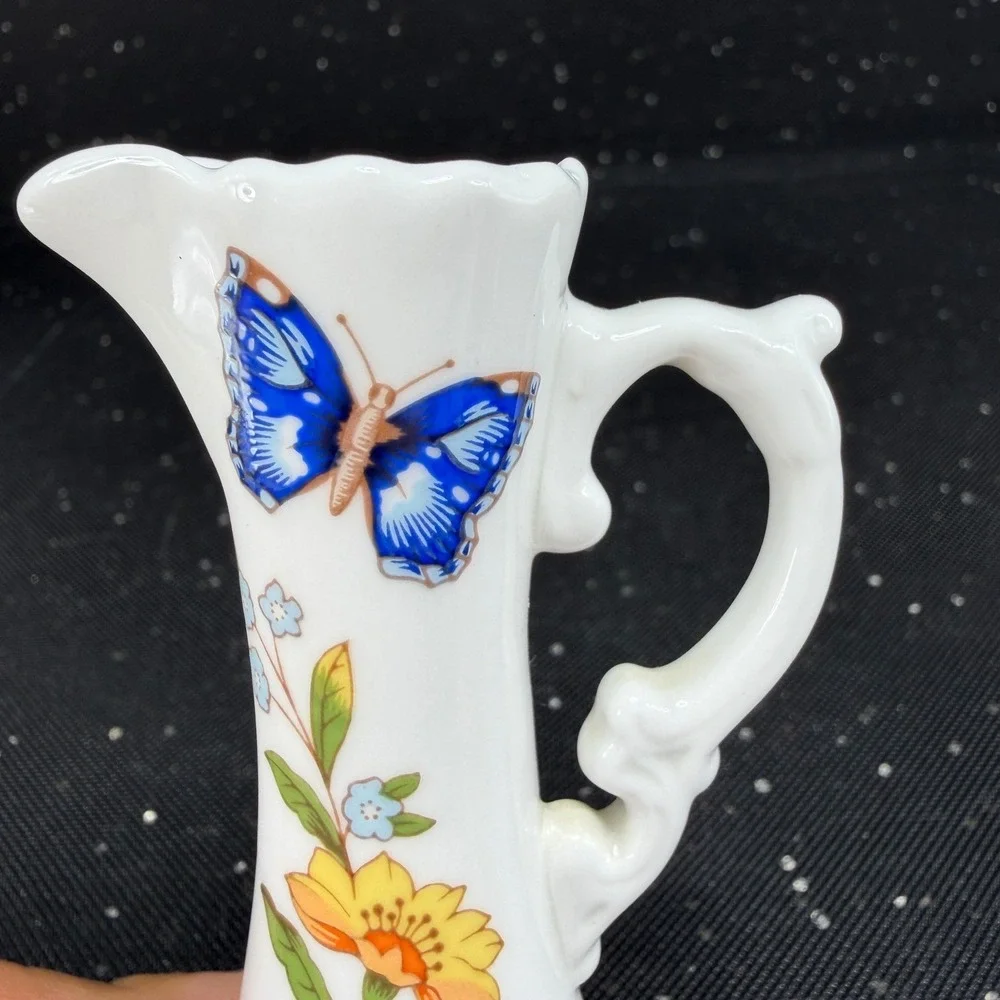 Aynsley Cottage Garden Miniature Pitcher Fine Bone China Butterfly Floral 4in
